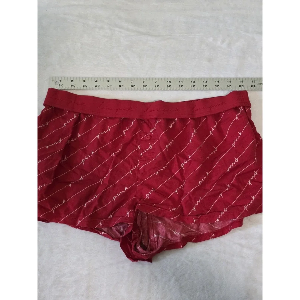 Victoria's Secret PINK Womens Large Red White Flannel Boxy Mini Pajama Shorts